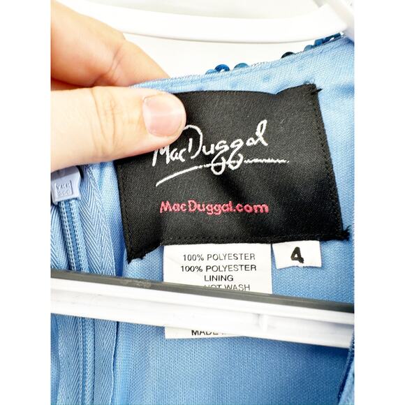 Mac Duggal 5510 Blue Women's Sequined Wrap Over Puff Long Sleeve Gown Size 4 - Picture 5 of 6